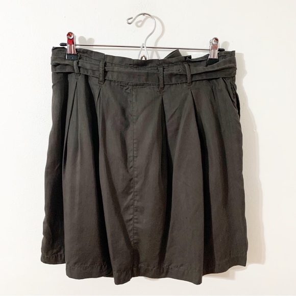 Gap Self Tie Belt Box Pleated Unlined Mini Skirt Side Pockets Size 2 Brown Gray - Picture 3 of 9